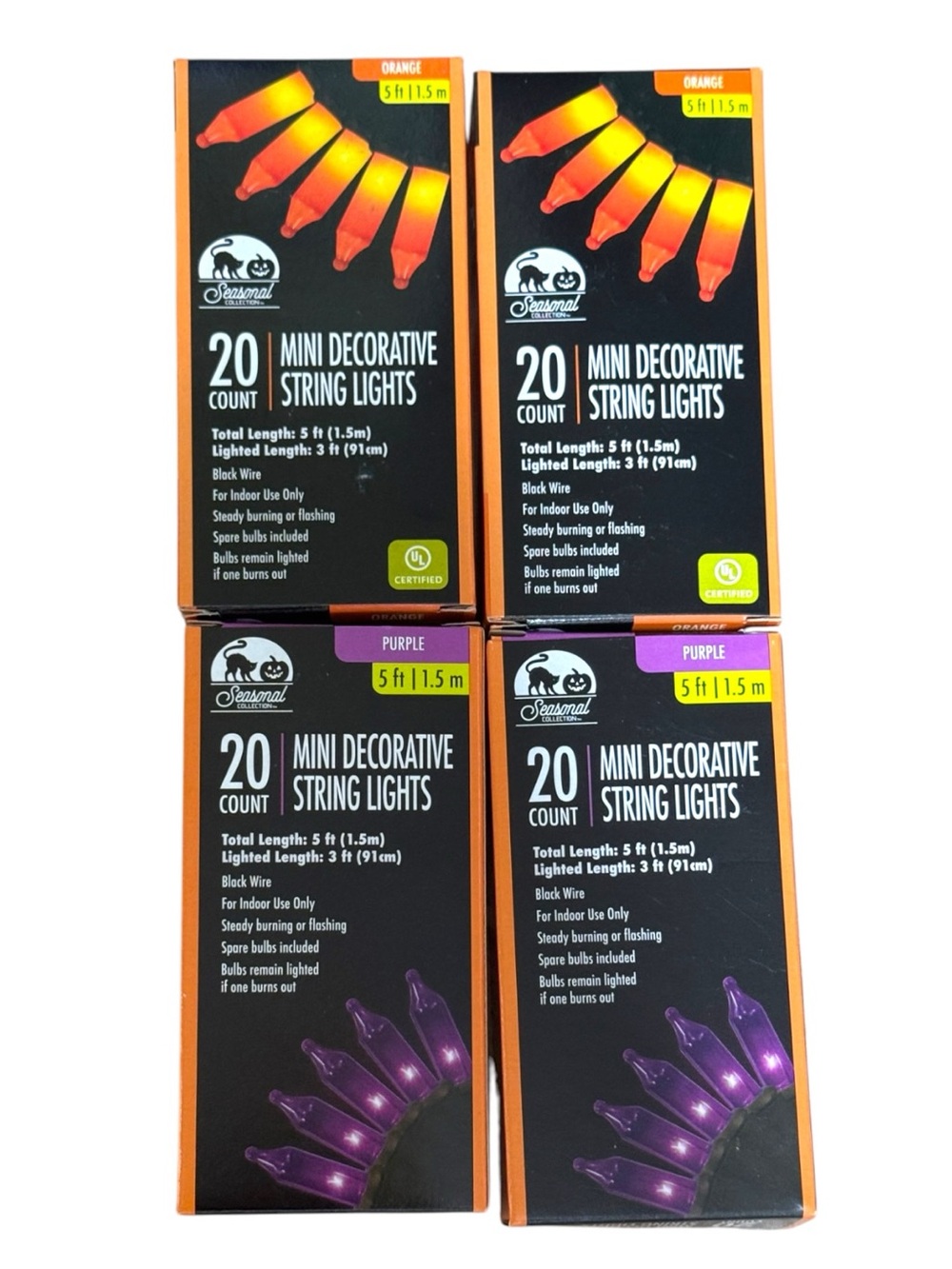4 Pack Halloween 20 CT Orange and Purple 5 Ft String Light Sets NWT